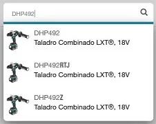 Modelo Makita DHP492 encontrado fuera de la página web donde están todos los modelos.