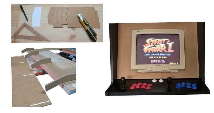 Construcción del bezel o marco alrededor del monitor CRT de la máquina arcade