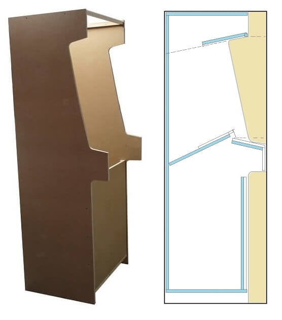 Bastidor MDF del mueble arcade tras montarlo.
Plano con la ubicación de los listones.