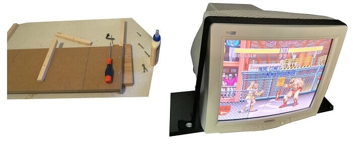 Soporte en MDF del monitor CRT en el mueble arcade